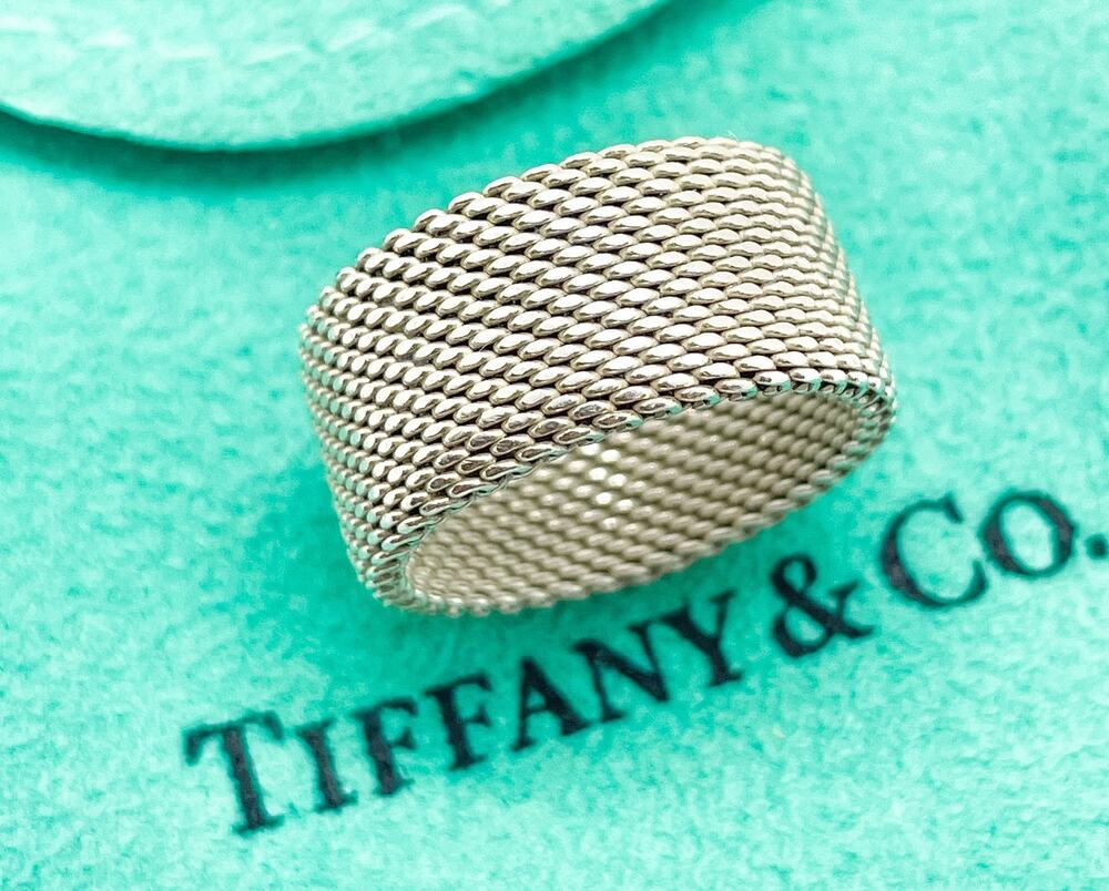 Tiffany & Co. Firm Somerset Mesh Ring Sterling Silver Size 5.5